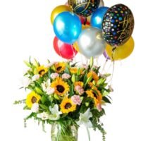 Jarrón de Girasoles y lirios