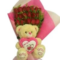 Ramillete de rosas con peluche